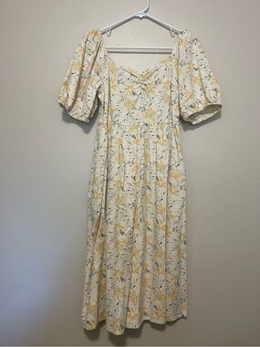 a.n.a Cream Midi Dress with Yellow Floral Print